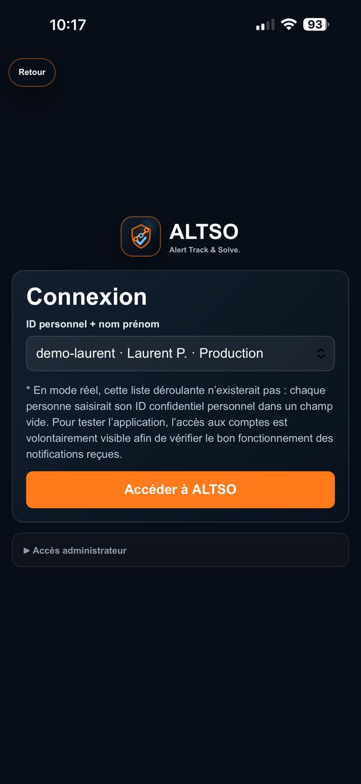 Capture ALTSO de la page de connexion utilisateur.
