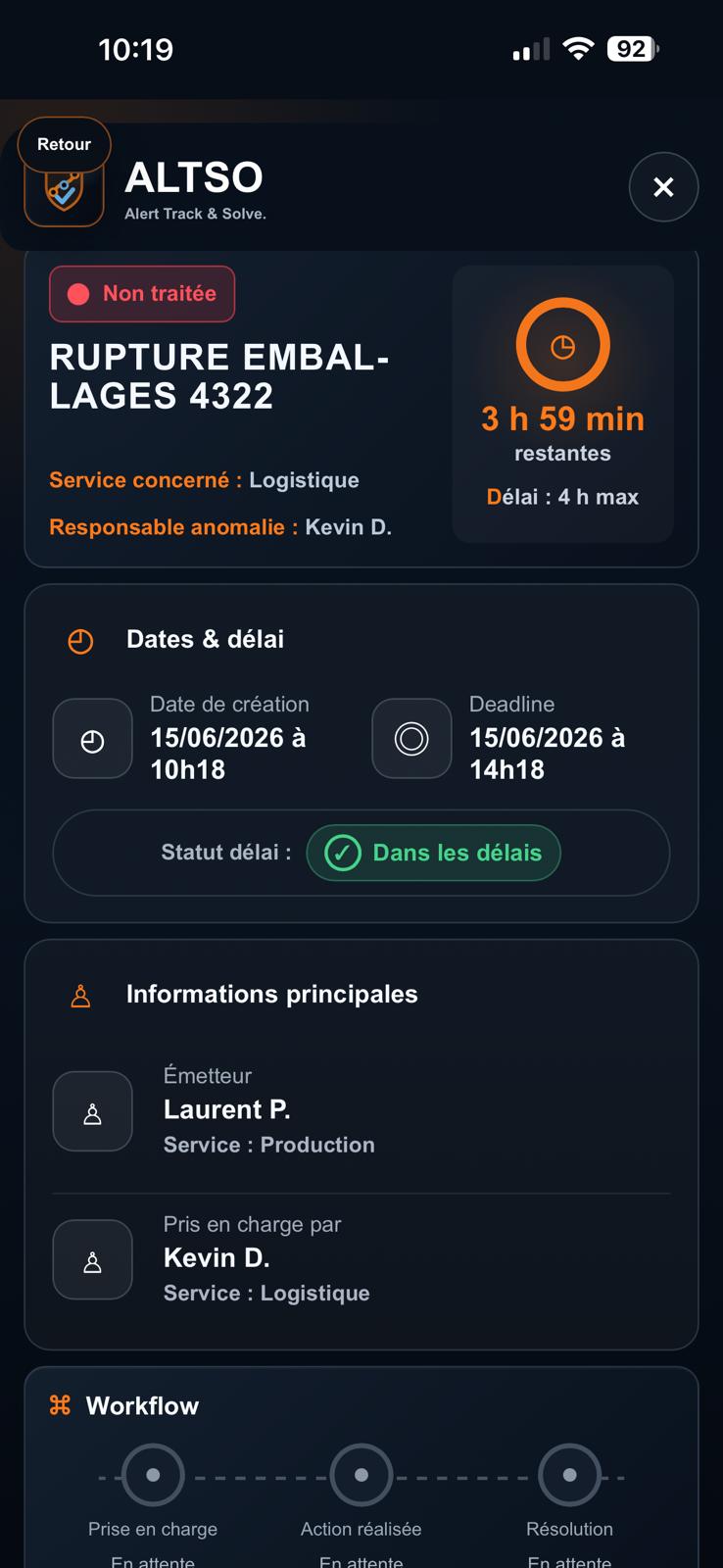 Capture ALTSO de la fiche d&eacute;tail d'une anomalie.
