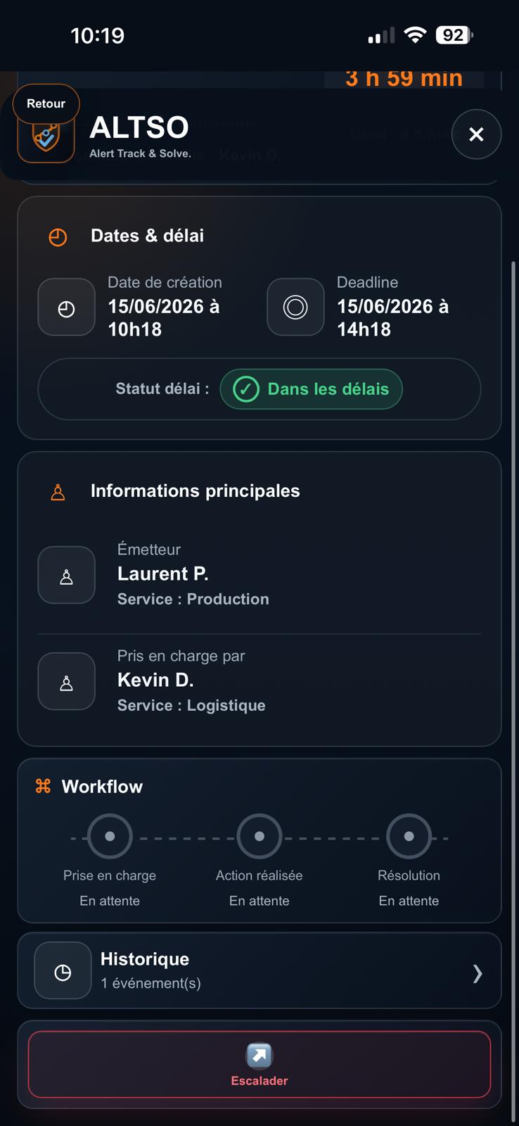 Capture ALTSO du d&eacute;tail avec workflow et historique.