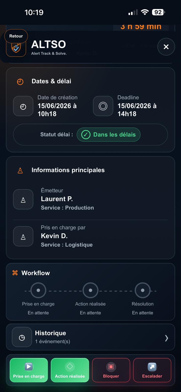 Capture ALTSO du bouton Prise en charge.
