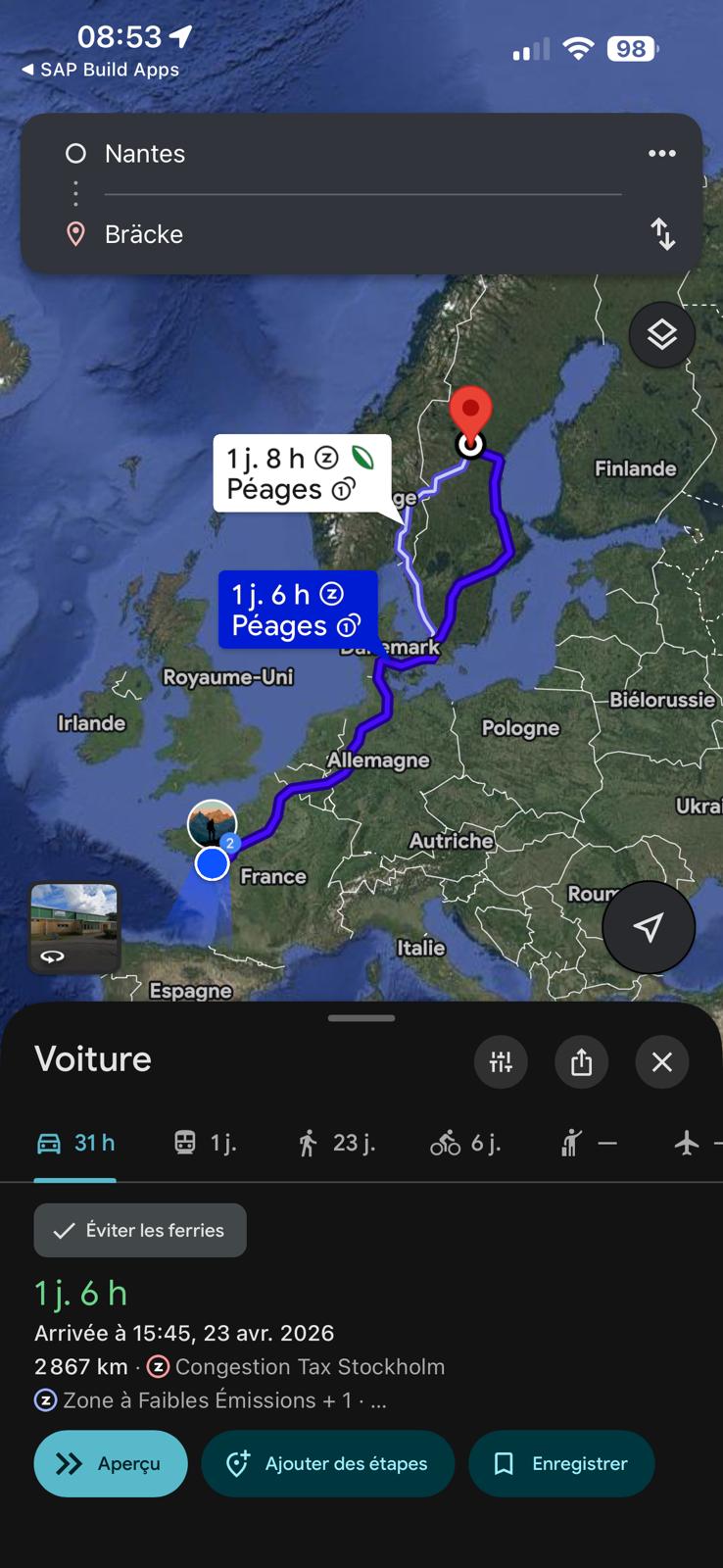 Vue Google Maps ouverte depuis Order Tracker